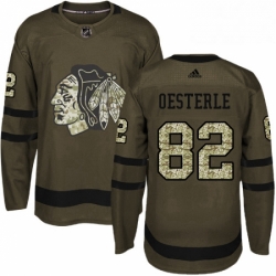 Mens Adidas Chicago Blackhawks 82 Jordan Oesterle Authentic Green Salute to Service NHL Jersey 