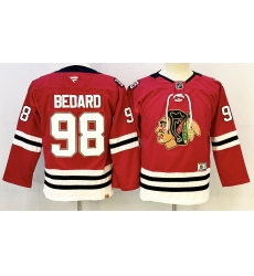 Youth Chicago Blackhawks 98 Connor Bedard Red 2025 Home 100th Anniversary Stitched Hockey Jersey