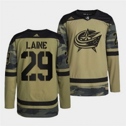 Men Columbus Blue Jackets 29 Patrik Laine 2022 Camo Military Appreciation Night Stitched jersey