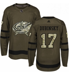 Mens Adidas Columbus Blue Jackets 17 Brandon Dubinsky Premier Green Salute to Service NHL Jersey 