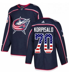 Mens Adidas Columbus Blue Jackets 70 Joonas Korpisalo Authentic Navy Blue USA Flag Fashion NHL Jersey 