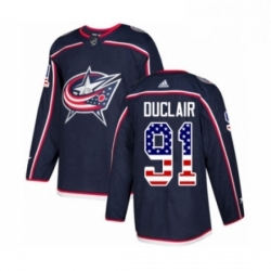 Mens Adidas Columbus Blue Jackets 91 Anthony Duclair Authentic Navy Blue USA Flag Fashion NHL Jersey 