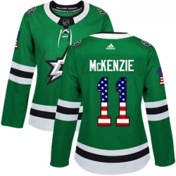 Womens Adidas Dallas Stars 11 Curtis McKenzie Authentic Green USA Flag Fashion NHL Jersey 