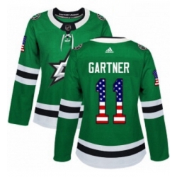 Womens Adidas Dallas Stars 11 Mike Gartner Authentic Green USA Flag Fashion NHL Jersey 