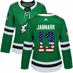 Womens Adidas Dallas Stars 13 Mattias Janmark Authentic Green USA Flag Fashion NHL Jersey 