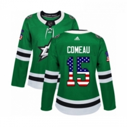 Womens Adidas Dallas Stars 15 Blake Comeau Authentic Green USA Flag Fashion NHL Jersey 