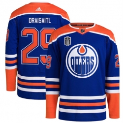 Men Edmonton Oilers 29 Leon Draisaitl Royal 2024 Stanley Cup Final Patch Stitched Jersey