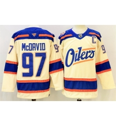 Men Edmonton Oilers 97 Connor McDavid Light Beige 2025 Alternate With C Patch Stitched Hockey Jersey