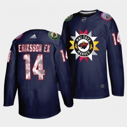 Men Minnesota Wild 14 Joel Eriksson Ek 2021 22 Navy Native American Heritage Day Stitched Jersey