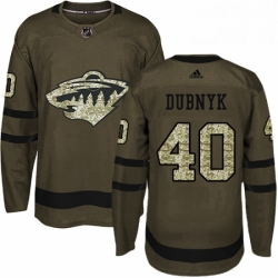 Mens Adidas Minnesota Wild 40 Devan Dubnyk Authentic Green Salute to Service NHL Jersey 