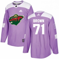 Mens Adidas Minnesota Wild 71 J T Brown Authentic Purple Fights Cancer Practice NHL Jerse