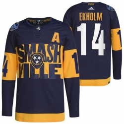 Men Nashville Predators 14 Mattias Ekholm 2022 Navy Stadium Series Breakaway Player Stitched Jersey