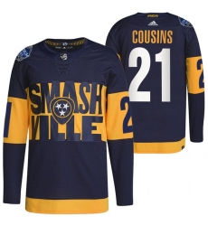 Men Nashville Predators 21 Nick Cousins 2022 Navy Stadium Series Breakaway Player Stitched Jersey