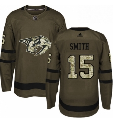 Mens Adidas Nashville Predators 15 Craig Smith Authentic Green Salute to ServiceNHL Jersey 