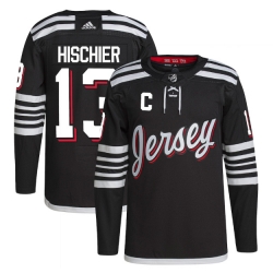 Men New Jersey Devils 13 Nico Hischier 2021 2022 Black Stitched Jersey