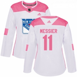Womens Adidas New York Rangers 11 Mark Messier Authentic WhitePink Fashion NHL Jersey 