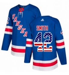 Youth Adidas New York Rangers 42 Brendan Smith Authentic Royal Blue USA Flag Fashion NHL Jersey 