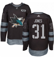 Mens Adidas San Jose Sharks 31 Martin Jones Premier Black 1917 2017 100th Anniversary NHL Jersey 