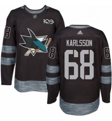 Mens Adidas San Jose Sharks 68 Melker Karlsson Premier Black 1917 2017 100th Anniversary NHL Jersey 