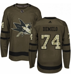 Mens Adidas San Jose Sharks 74 Dylan DeMelo Premier Green Salute to Service NHL Jersey 