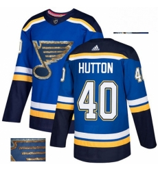 Mens Adidas St Louis Blues 40 Carter Hutton Authentic Royal Blue Fashion Gold NHL Jersey 