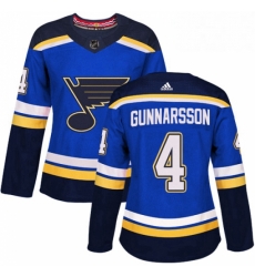 Womens Adidas St Louis Blues 4 Carl Gunnarsson Authentic Royal Blue Home NHL Jersey 