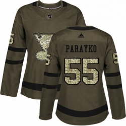 Womens Adidas St Louis Blues 55 Colton Parayko Authentic Green Salute to Service NHL Jersey 