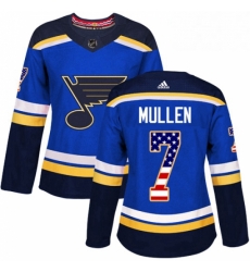 Womens Adidas St Louis Blues 7 Joe Mullen Authentic Blue USA Flag Fashion NHL Jersey 