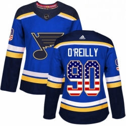 Womens Adidas St Louis Blues 90 Ryan OReilly Authentic Blue USA Flag Fashion NHL Jerse