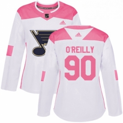 Womens Adidas St Louis Blues 90 Ryan OReilly Authentic White Pink Fashion NHL Jerse