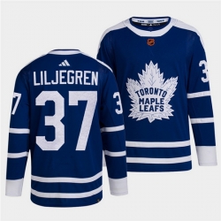 Men Toronto Maple Leafs Black 37 Timothy Liljegren Blue 2022 Reverse Retro Stitched Jersey