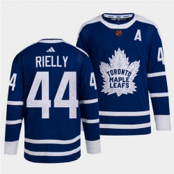 Men Toronto Maple Leafs Black 44 Morgan Rielly Blue 2022 Reverse Retro Stitched Jersey