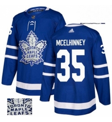 Mens Adidas Toronto Maple Leafs 35 Curtis McElhinney Authentic Royal Blue Fashion Gold NHL Jersey 