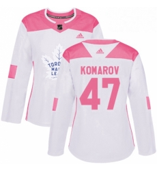 Womens Adidas Toronto Maple Leafs 47 Leo Komarov Authentic WhitePink Fashion NHL Jersey 