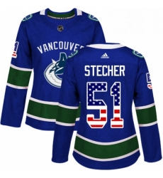 Womens Adidas Vancouver Canucks 51 Troy Stecher Authentic Blue USA Flag Fashion NHL Jersey Womens Adidas Vancouver Canucks 51 Troy Stecher Authentic Blue USA Flag Fashion NHL Jersey