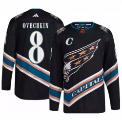 Men Washington Capitals 8 Alex Ovechkin Black 2022 23 Reverse Retro Stitched Jersey