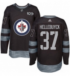 Mens Adidas Winnipeg Jets 37 Connor Hellebuyck Authentic Black 1917 2017 100th Anniversary NHL Jersey 