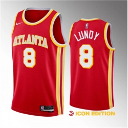 Men Atlanta Hawks 8 Seth Lundy Red 2023 Draft Icon Edition Stitched Jersey