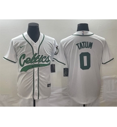 Men Boston Celtics 0 Jayson Tatum White Stitched Baseball Jersey