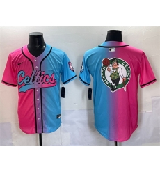 Men Boston Celtics Team Big Logo Pink Blue Limited Stitched Baseball Jersey Men Boston Celtics Team Big Logo Pink Blue Limited Stitched Baseball Jersey