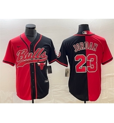 Men Chicago Bulls 23 Michael Jordan Red Black Split Cool Base Stitched Baseball Jersey