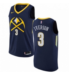 Mens Nike Denver Nuggets 3 Allen Iverson Authentic Navy Blue NBA Jersey City Edition