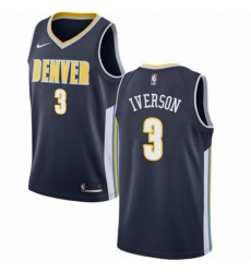 Mens Nike Denver Nuggets 3 Allen Iverson Authentic Navy Blue Road NBA Jersey Icon Edition