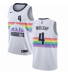 Mens Nike Denver Nuggets 4 Paul Millsap Swingman White NBA Jersey City Edition 