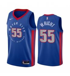 Men Nike Detroit Pistons 55 Delon Wright Blue NBA Swingman 2020 21 City Edition Jersey