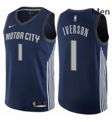 Mens Nike Detroit Pistons 1 Allen Iverson Swingman Navy Blue NBA Jersey City Edition