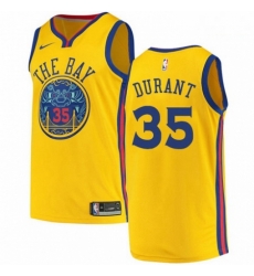 Mens Nike Golden State Warriors 35 Kevin Durant Authentic Gold NBA Jersey City Edition