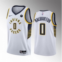 Men Indiana Pacers 0 Tyrese Haliburton White Association Edition Stitched Basketball Jersey