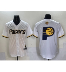 Men Indiana Pacers Team Big Logo White 2025 Finals Vapor Stitched Baseball Jersey Men Indiana Pacers Team Big Logo White 2025 Finals Vapor Stitched Baseball Jersey