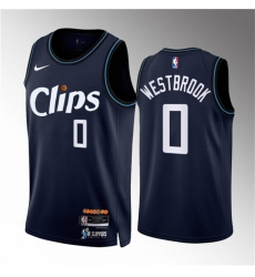 Men Los Angeles Clippers 0 Russell Westbrook Navy 2023 24 City Edition Stitched Jersey